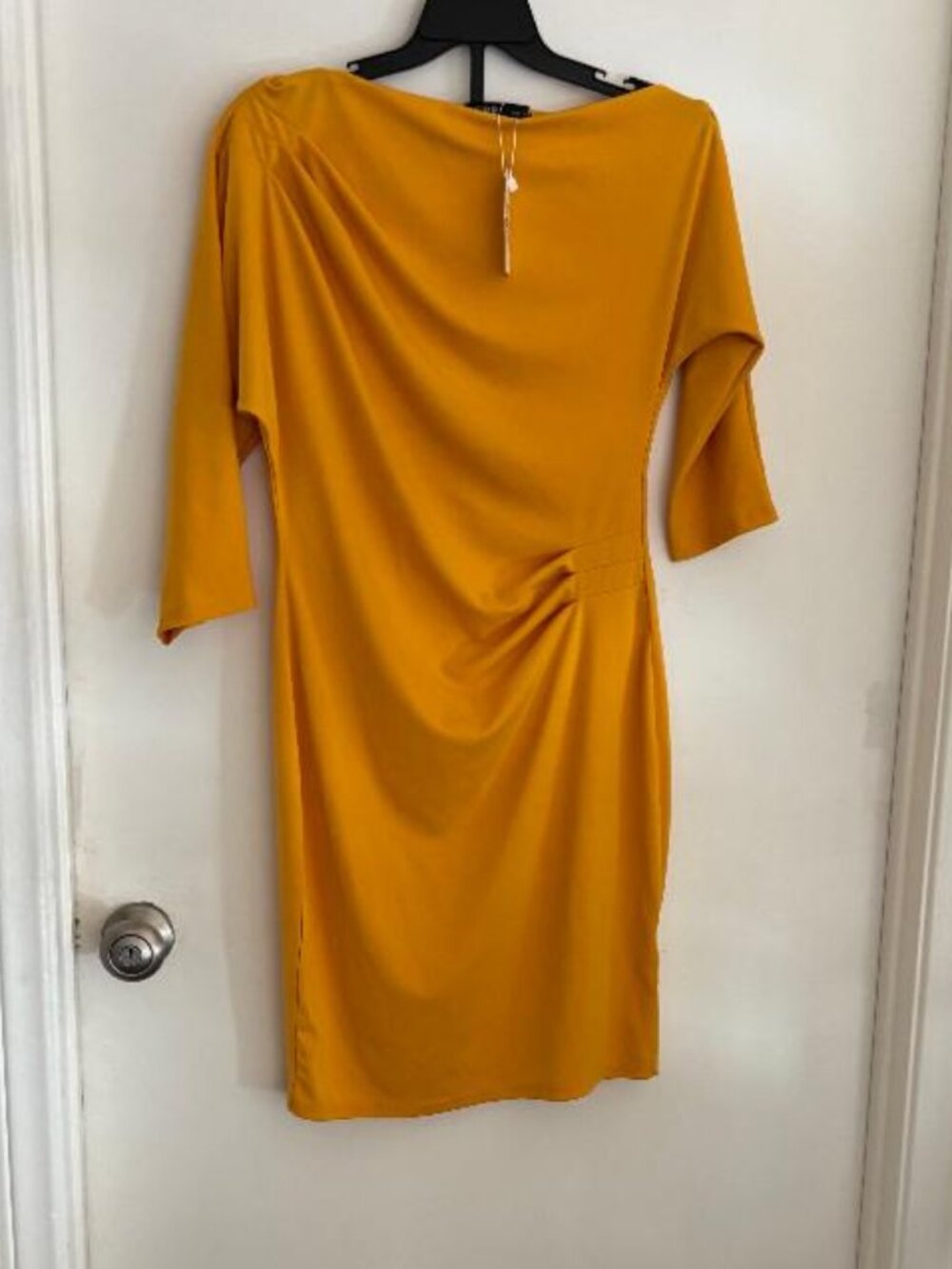 CBR Exclusive Selection Sunburst Orange Ruched Sheath Dress 3/4 Sleeve XL NWT